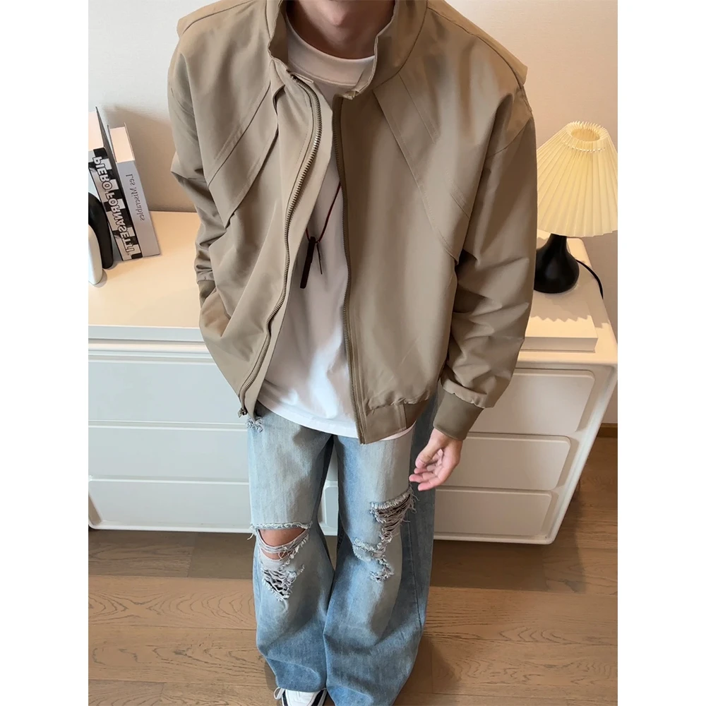 美式三防立领夹克男款秋冬季复古棕色工装外套户外飞行百搭上衣潮