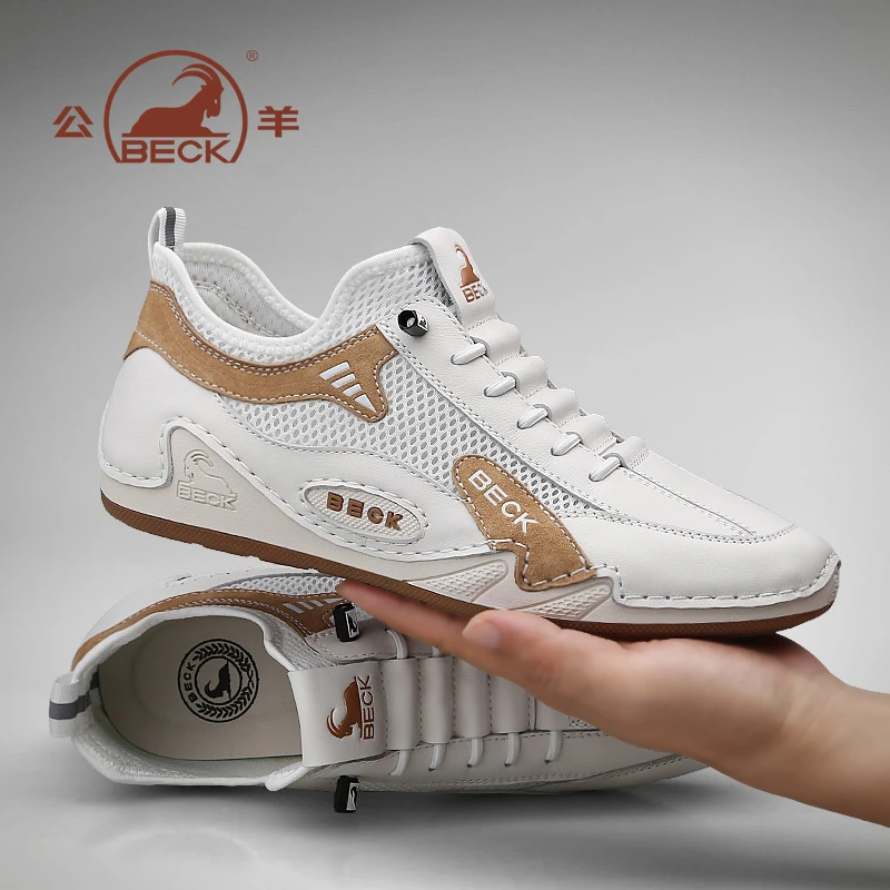 公羊男士2025夏季新款时尚百搭真皮透气休闲鞋防滑轻便软底运动鞋