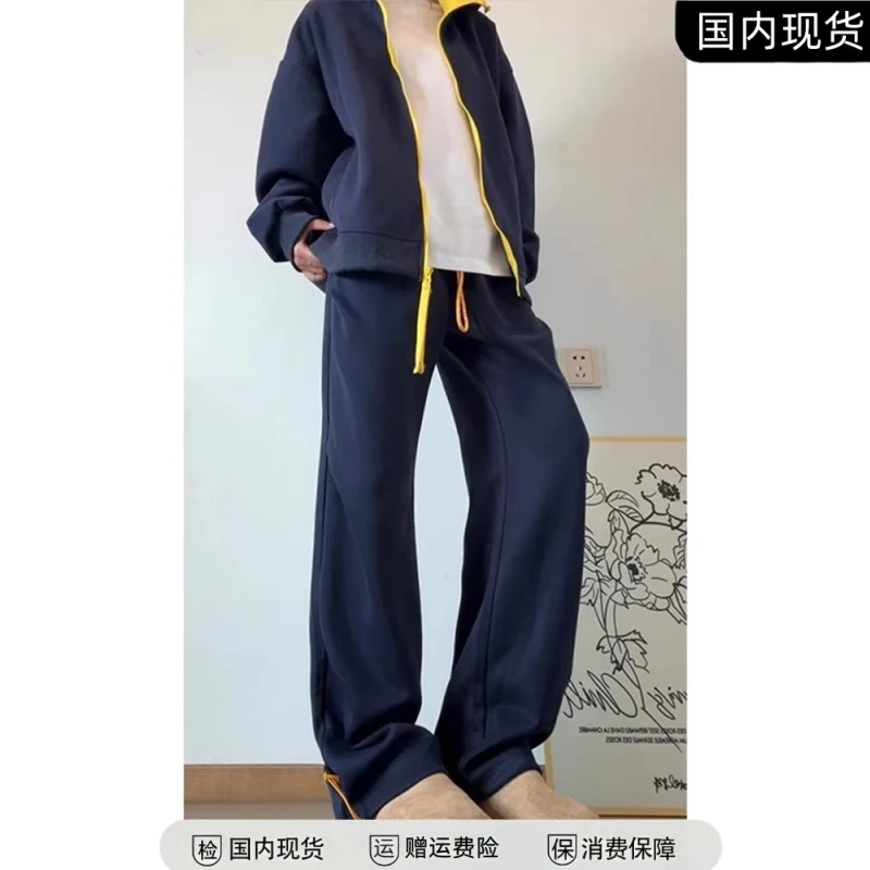 潮牌宽松运动卫裤男秋美式纯色垂顺直筒长裤高街百搭抽绳休闲裤子