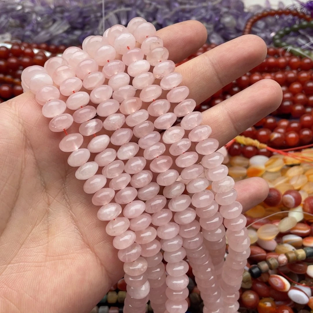 玛瑙/玉髓珠宝半成品未镶嵌一条装卡10mm粉水算盘珠
