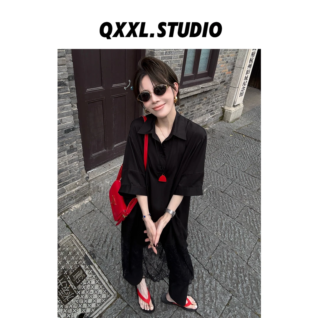 邱小小丽呀 夏款蕾丝拼接短袖连衣裙 宽松显瘦小众设计款裙子女