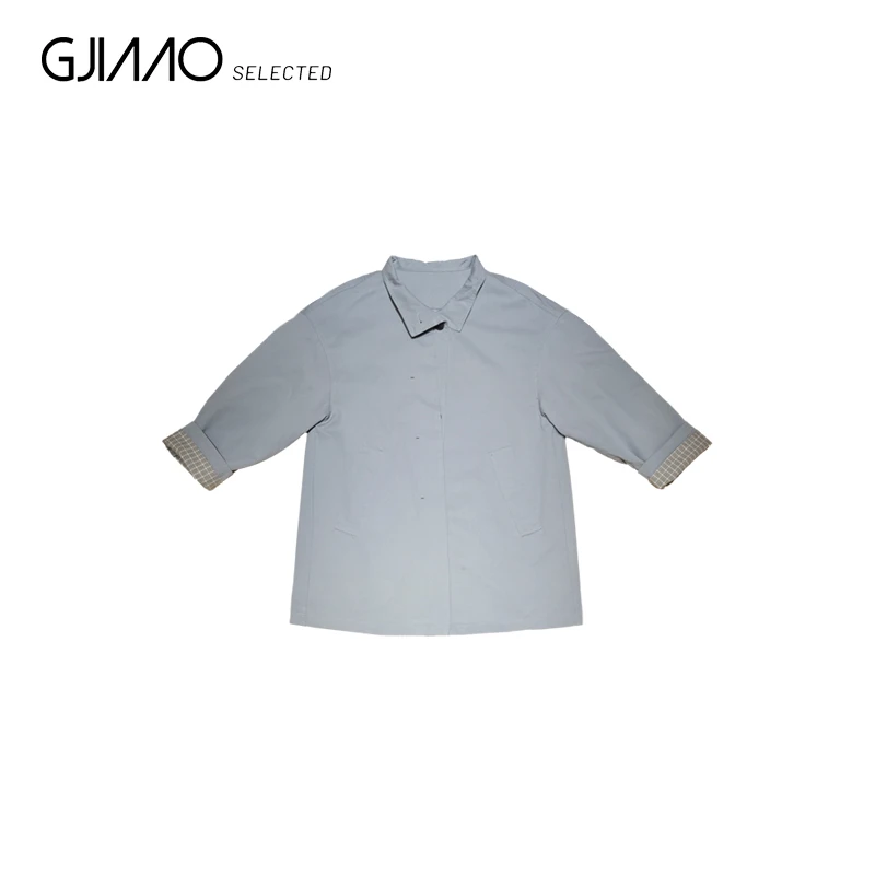 35017 明线暗扣三色立领中长款风衣