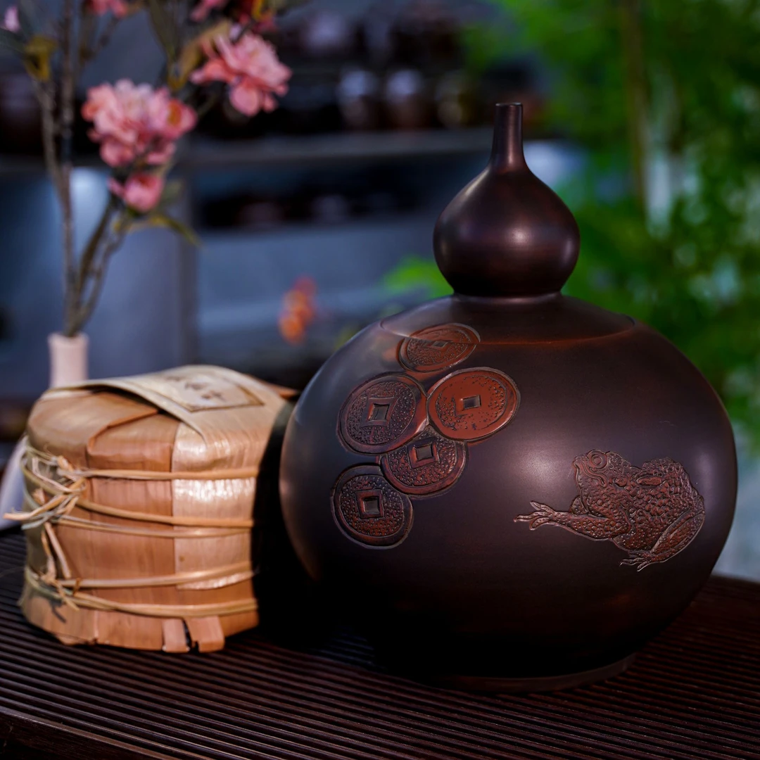 本陶手作【2斤装】坭兴陶异型葫芦茶叶罐存茶罐手工痕迹储茶罐