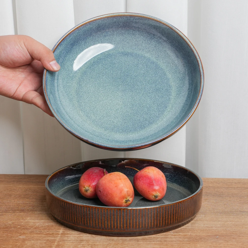 【瑕疵】深盘釉下彩陶瓷窑变釉深盘组合两个装L1D/G4B