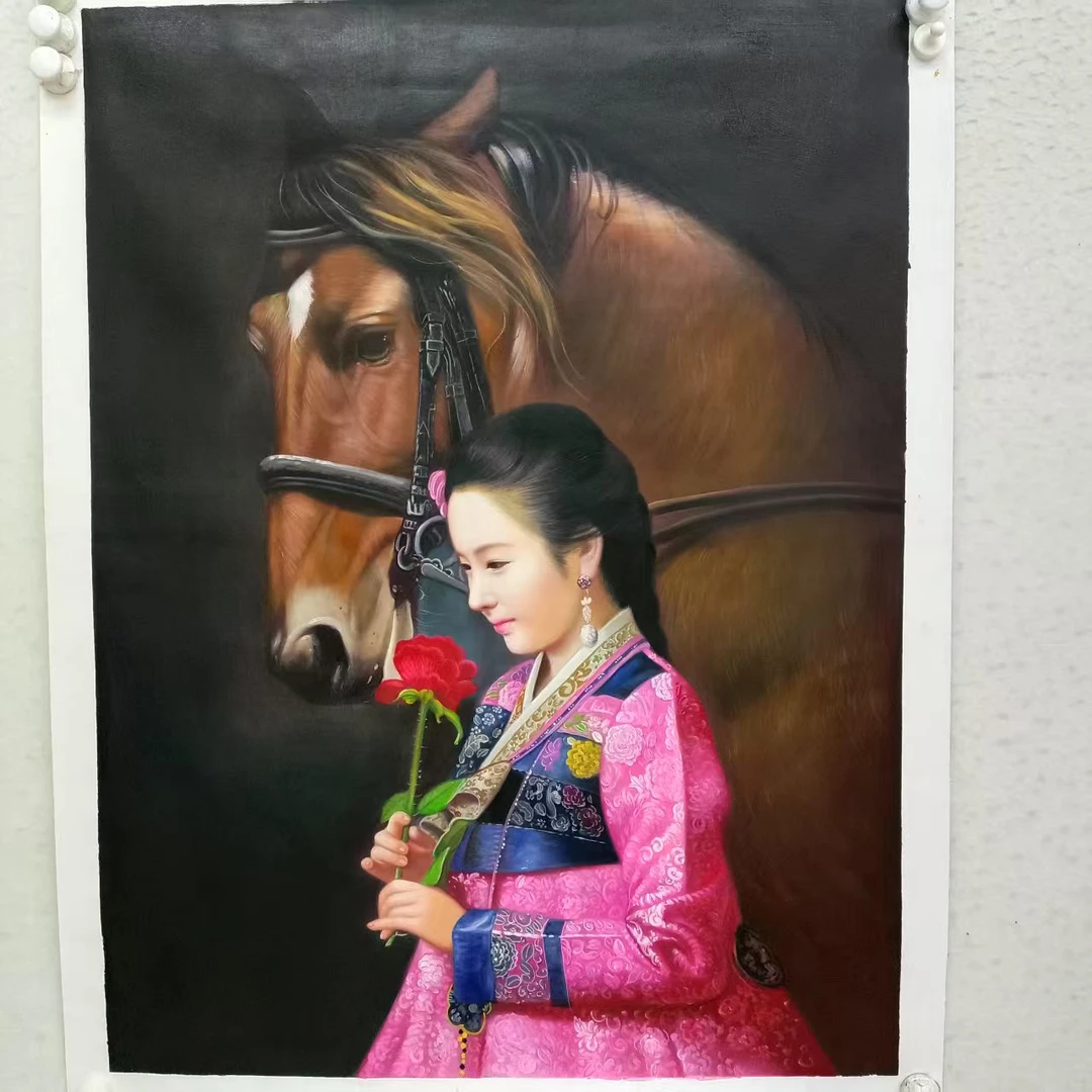 林彦新 -***民族风-玫瑰-马-75*100厘米-手绘油画-麻布
