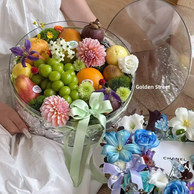 【V5】加大清透PET圆盒鲜花束插花盒节日水果礼物包装花店资材