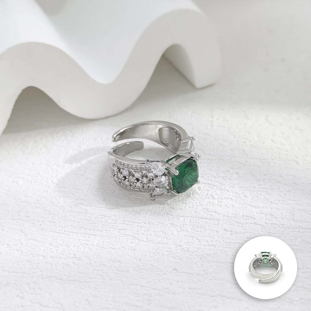 铜合金合成锆石戒指 WHLM-006684【翠影流光】戒指轻奢时尚精致简约