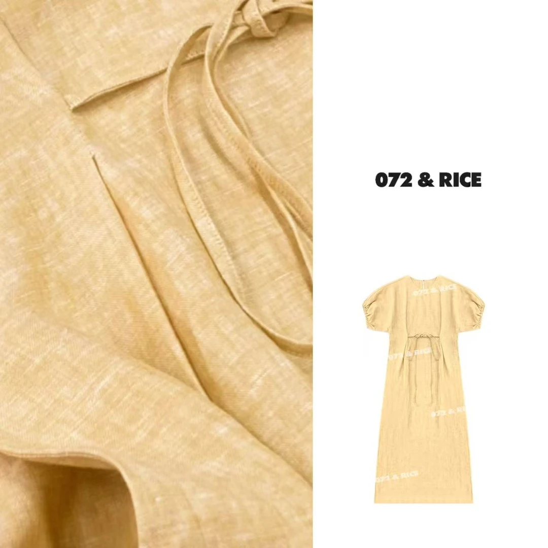 072 & RICE【贝儿裙】100亚麻 夏季休闲圆领连衣裙 32XB101