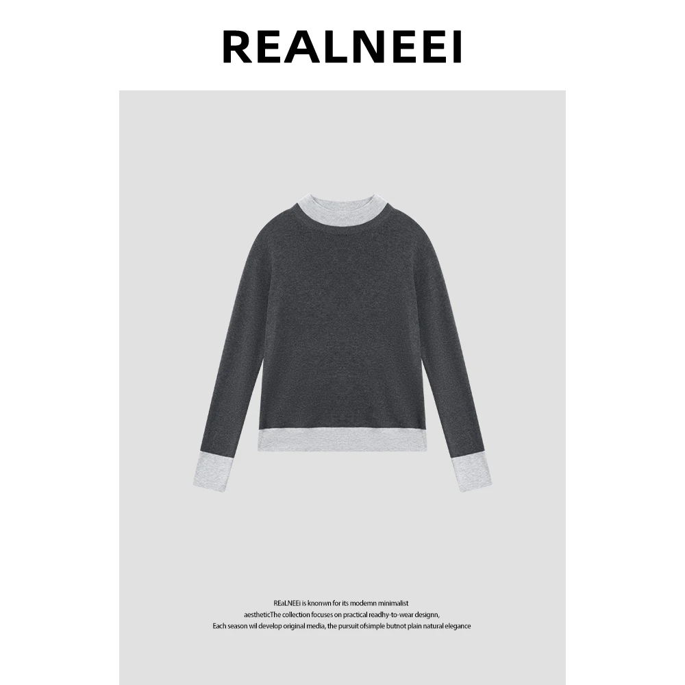 【漫步东京】“Y毛衣”高质量设计感圆领拼色百搭保暖羊毛毛衣X4916