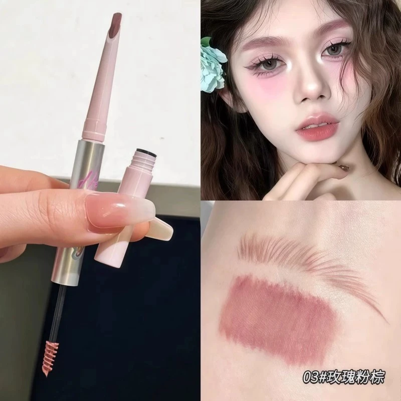 粉棕色双头刀锋眉笔染眉膏二合一浅色防水持久不脱色野生眉自然女