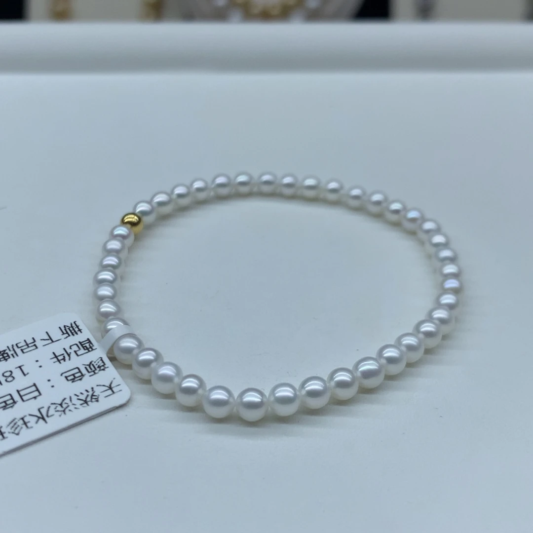 手绳淡水珍珠18K金镶嵌4-4.5mm淡水小米手串