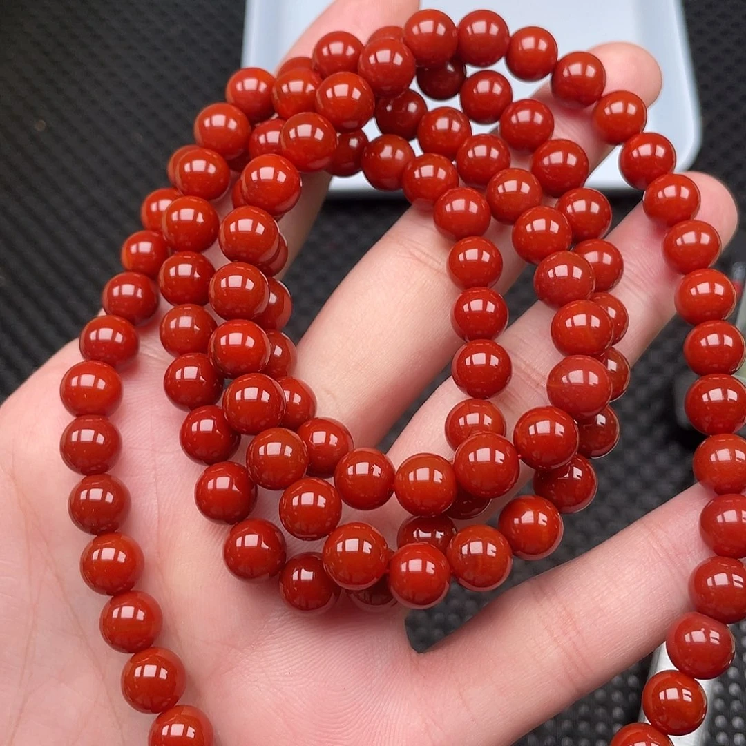 南红玛瑙未镶嵌8mm柿子红圆珠108颗长链