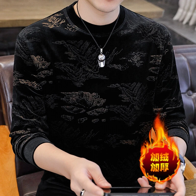 春秋季长袖纯色圆领不缩水保暖卫衣休闲青年印花打底衫潮流男装