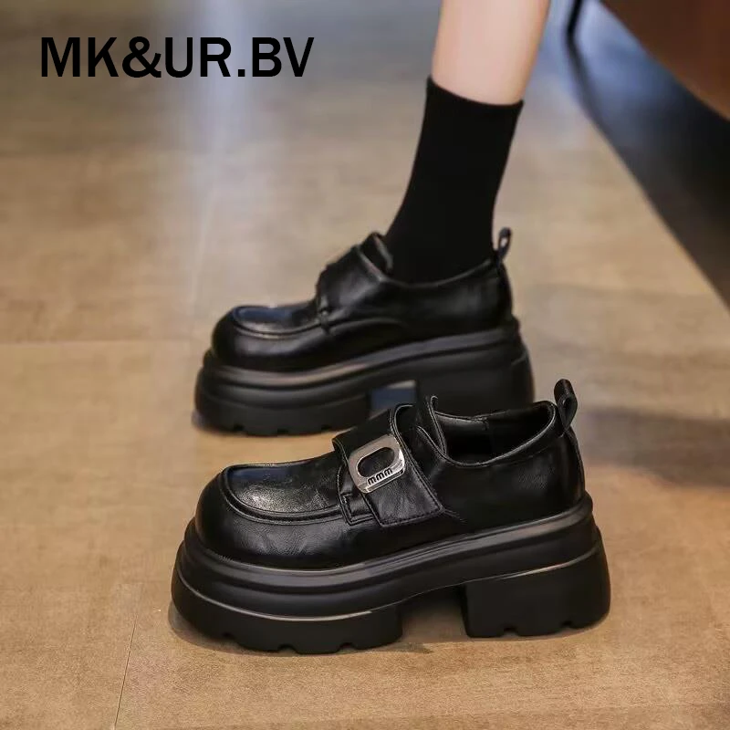 MK&UR.BV厚底乐福鞋新款秋冬季英伦风加绒皮鞋小个子单鞋轻奢鞋子