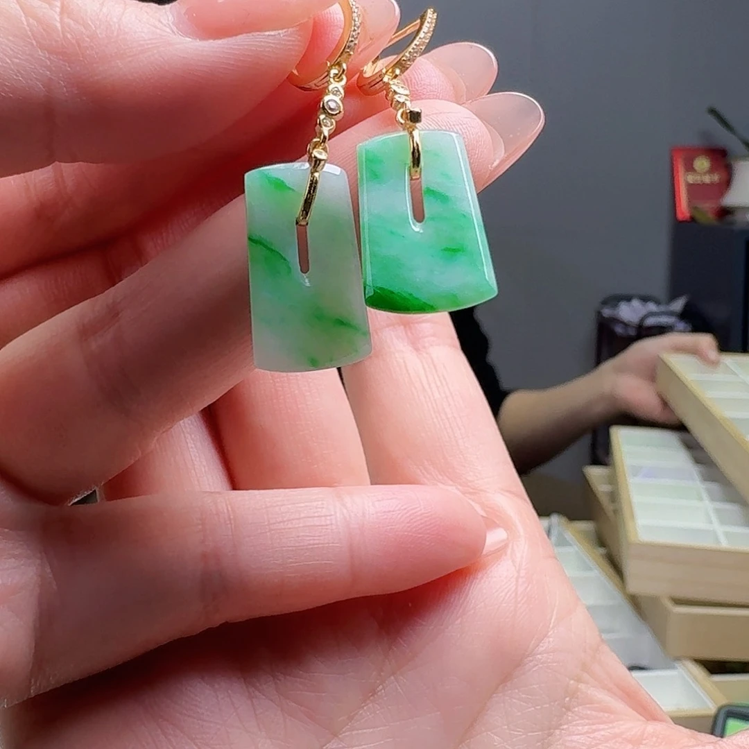 翡翠耳饰银S925镶嵌天然