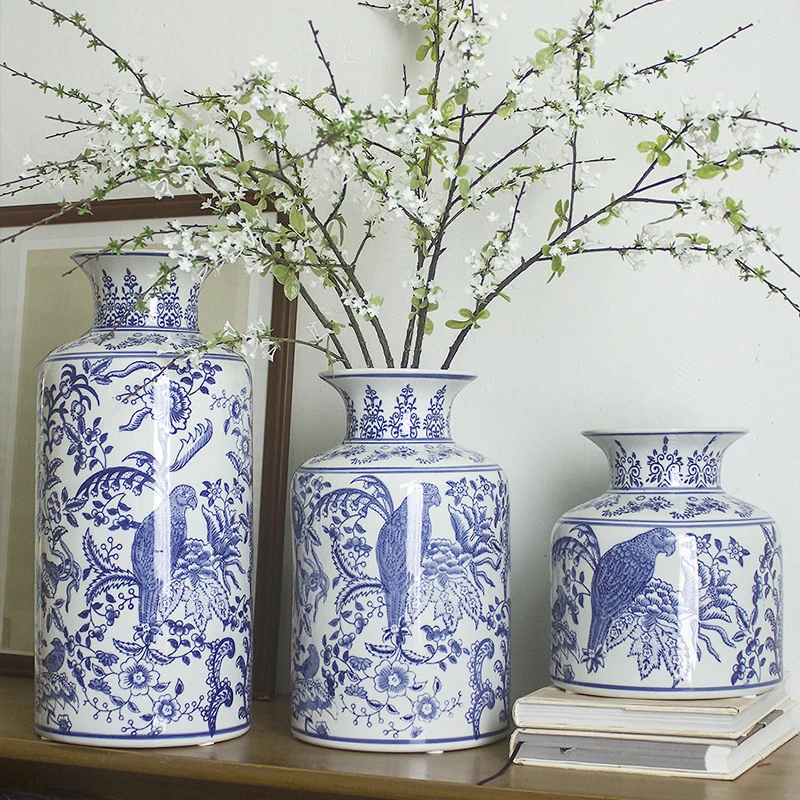 景德镇手绘青花瓷中式陶瓷花瓶仿真花鲜花插花瓷瓶客厅摆件花瓶