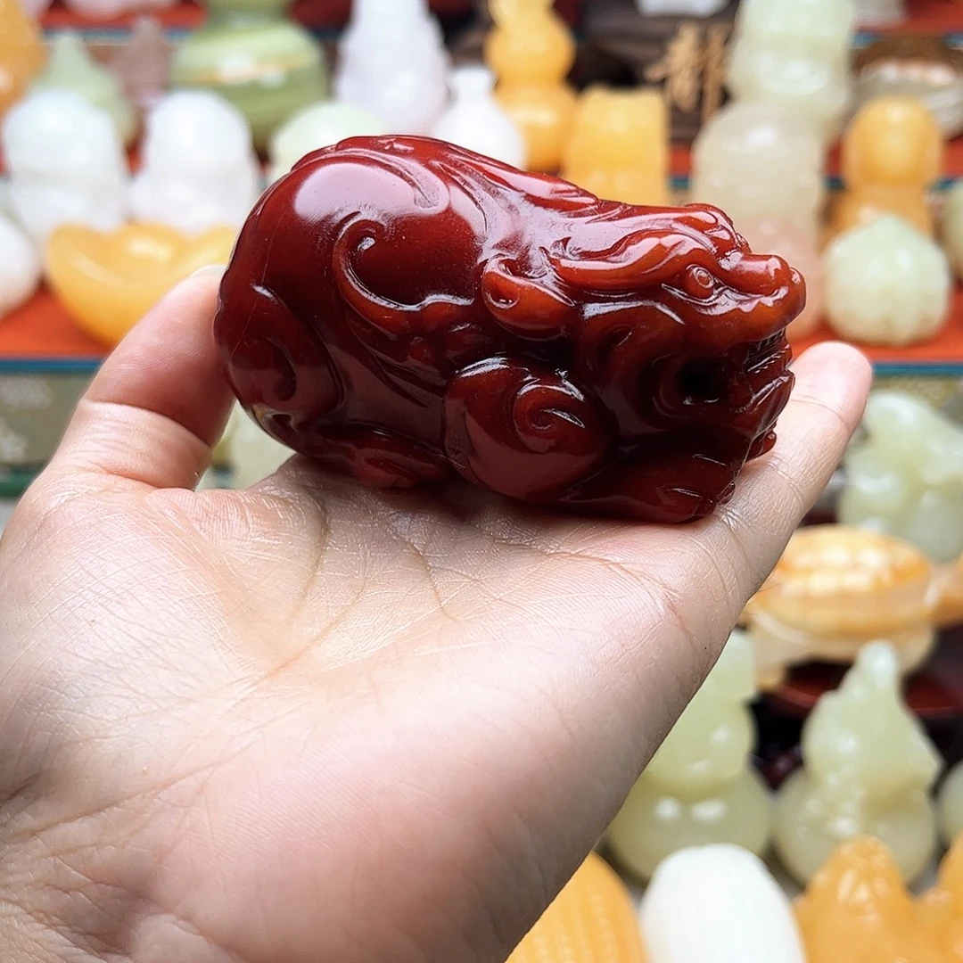 红***日石材貔貅手吧摆件