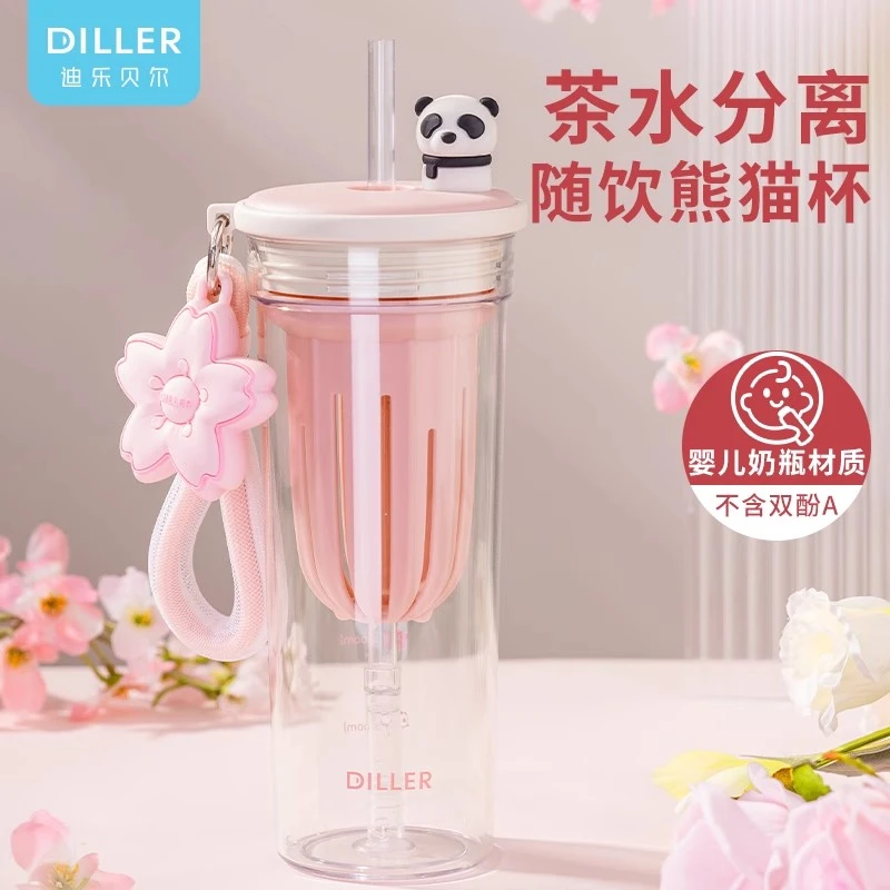 tritan水杯女2025新款高颜值夏季杯子熊猫樱花情侣学生便携吸管杯
