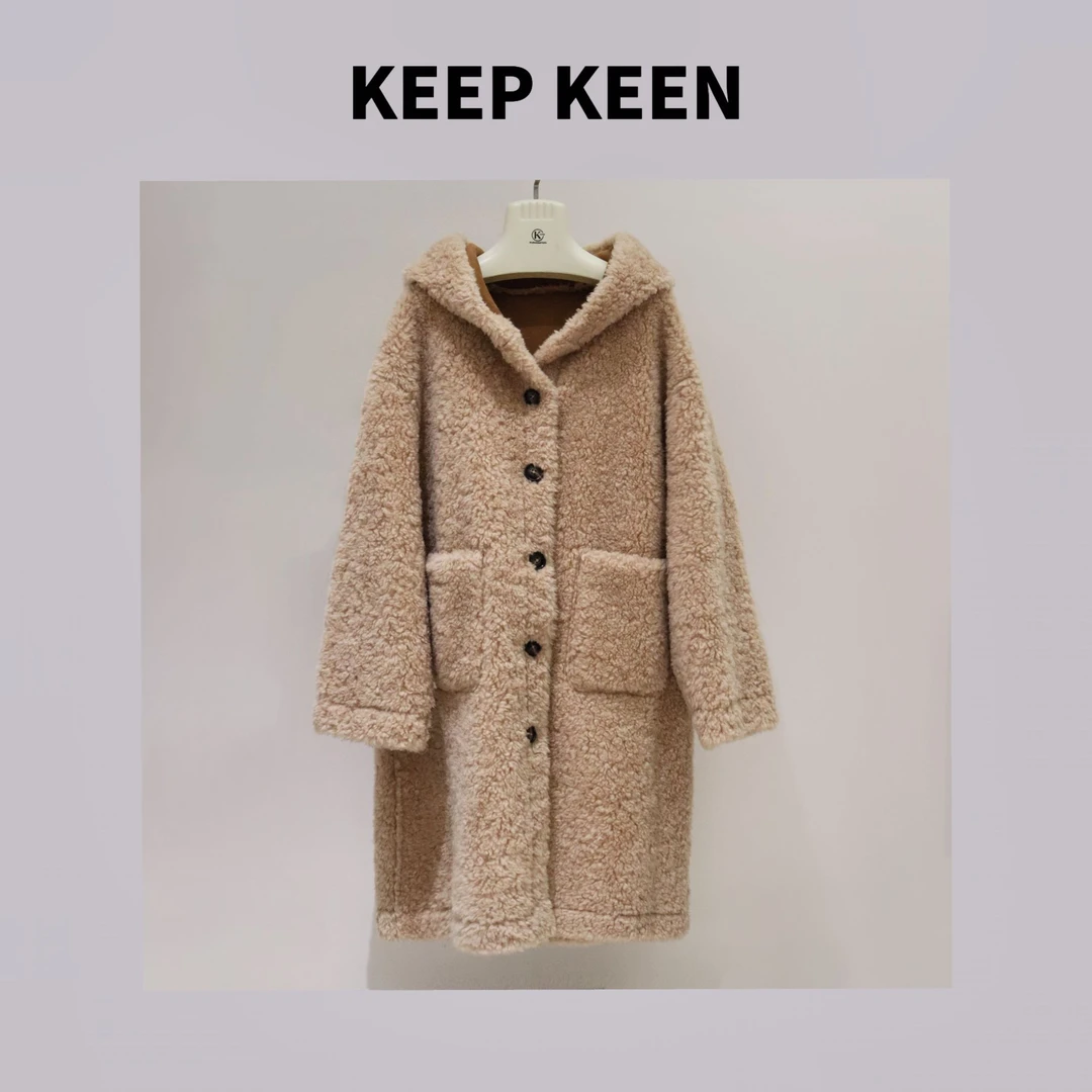 新品颗粒羊毛长款两面穿戴帽款KE778