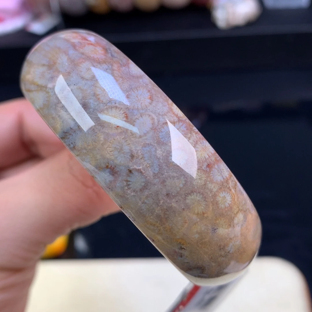 硅化珊瑚（珊瑚玉）未镶嵌颈饰58号57.8圈一抹紫彩底