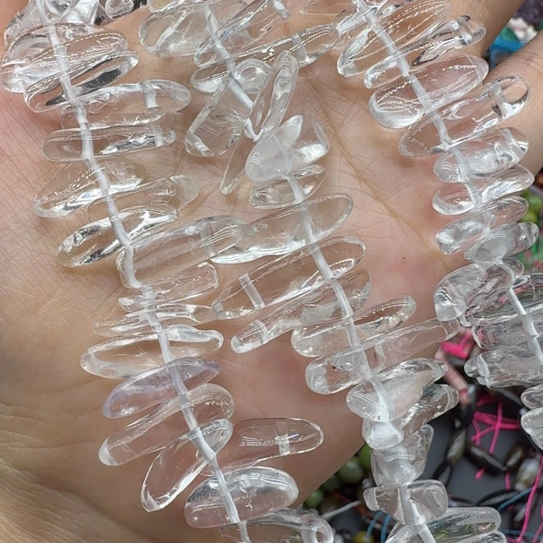 水晶珠宝半成品未镶嵌净体白水晶长牙一条