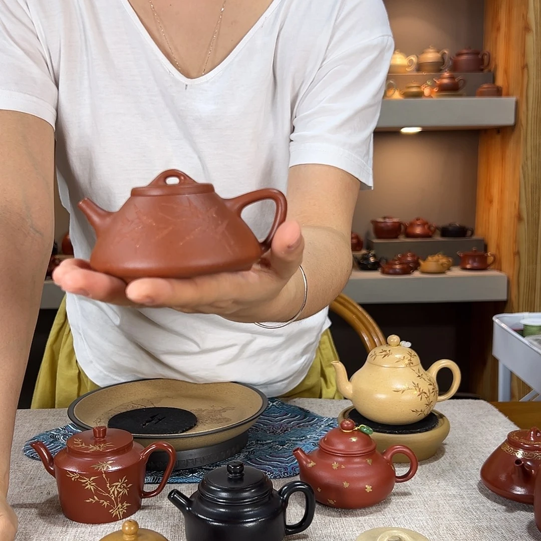 宁***远茶壶紫砂降坡泥 子冶石瓢 刻竹 150cc
