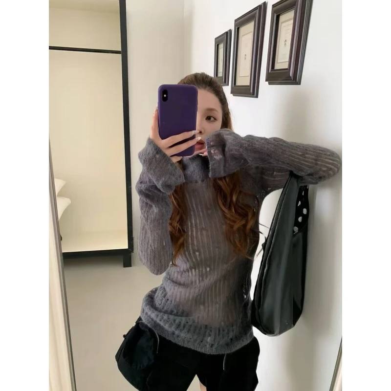 轻奢高级感洋气休闲半高领修身长袖针织衫秋季新款高腰显瘦短裤潮