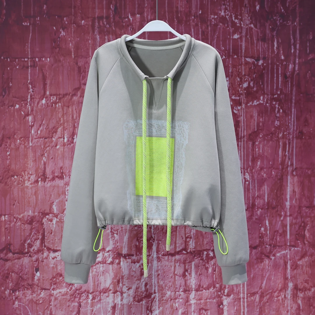 【韩哥女装】《满面尘灰烟火色》桦木灰印花圆领抽绳卫衣5967A