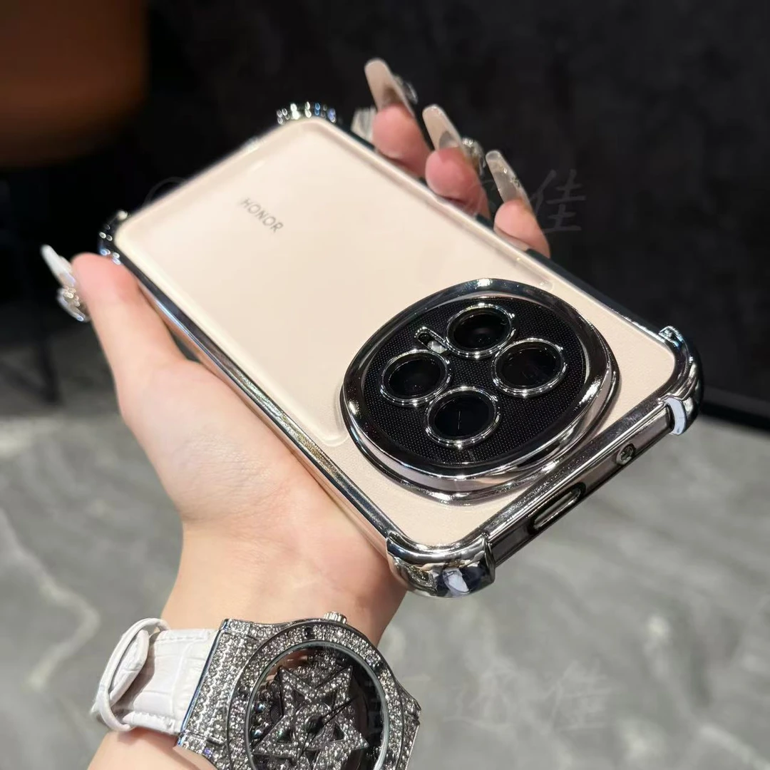 适用荣耀magic8/8pro四角防摔气囊透明手机壳电镀闪粉全包保护壳