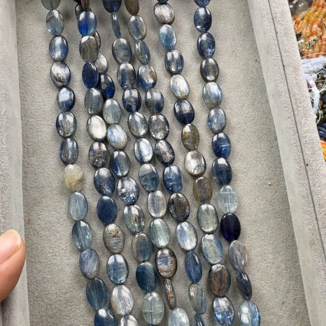 水晶珠宝半成品未镶嵌油画蓝晶蛋型一条