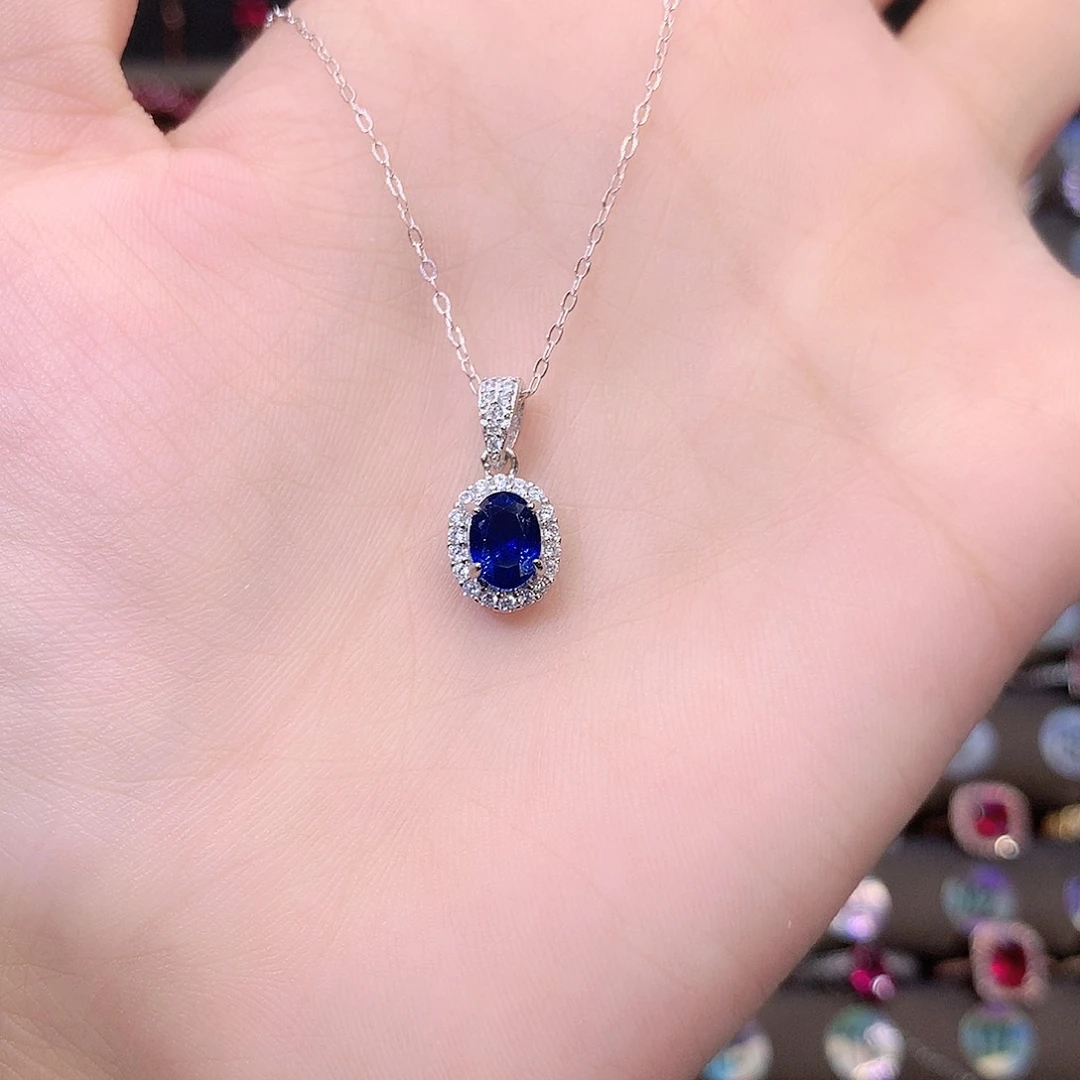 蓝宝石颈饰银S925镶嵌白57