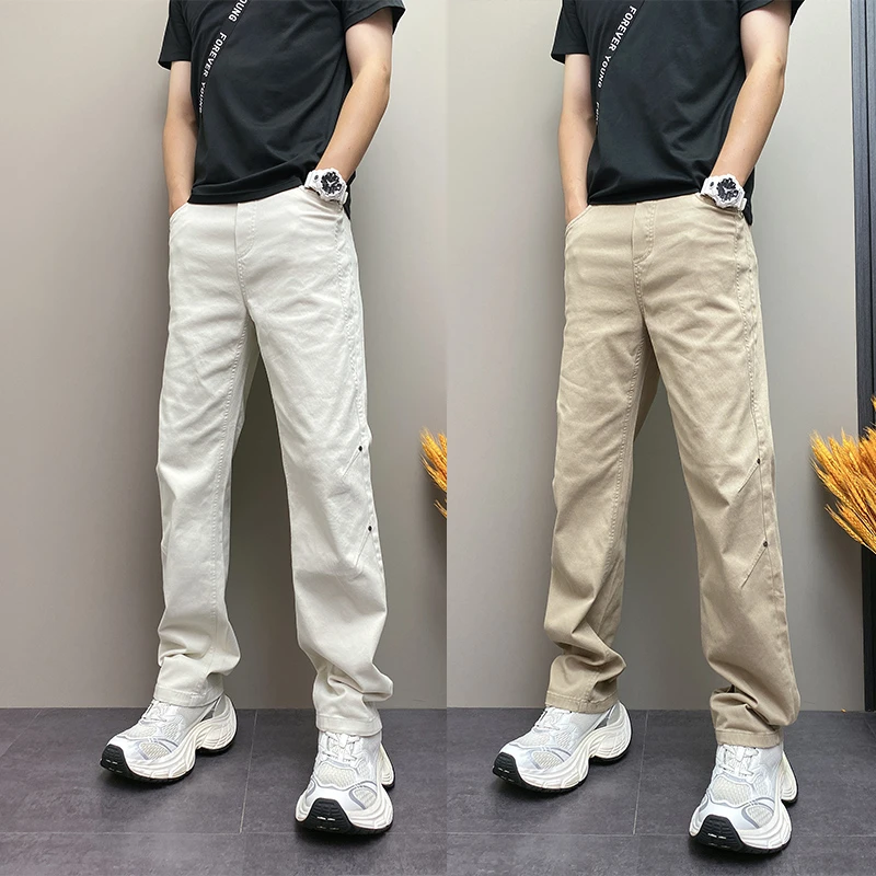 2025年秋季纯色高街百搭痞帅青年男士休闲牛仔直筒阔腿长裤子男式