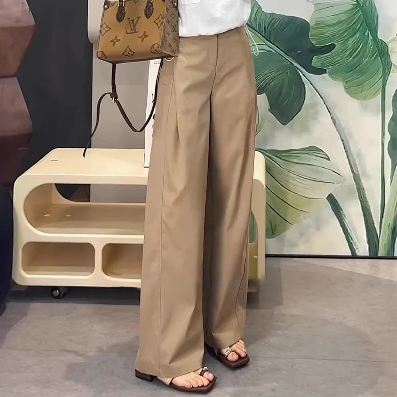 卡其色阔腿西装裤女春秋季新款高腰显瘦风琴裤气质百搭休闲直筒裤