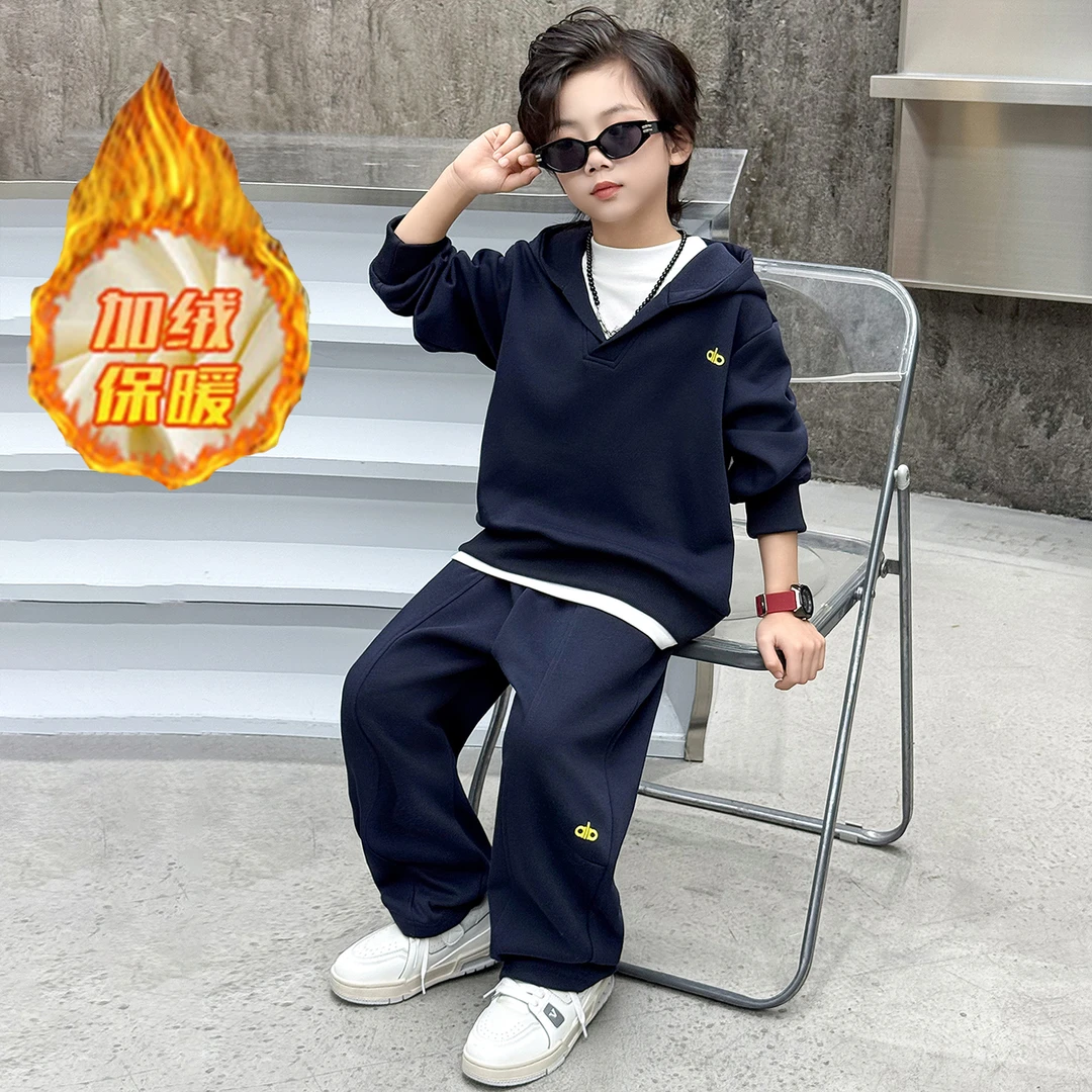 男童假两件套装加绒大童卫衣套装