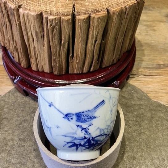 精工青花竹鸟杯杯