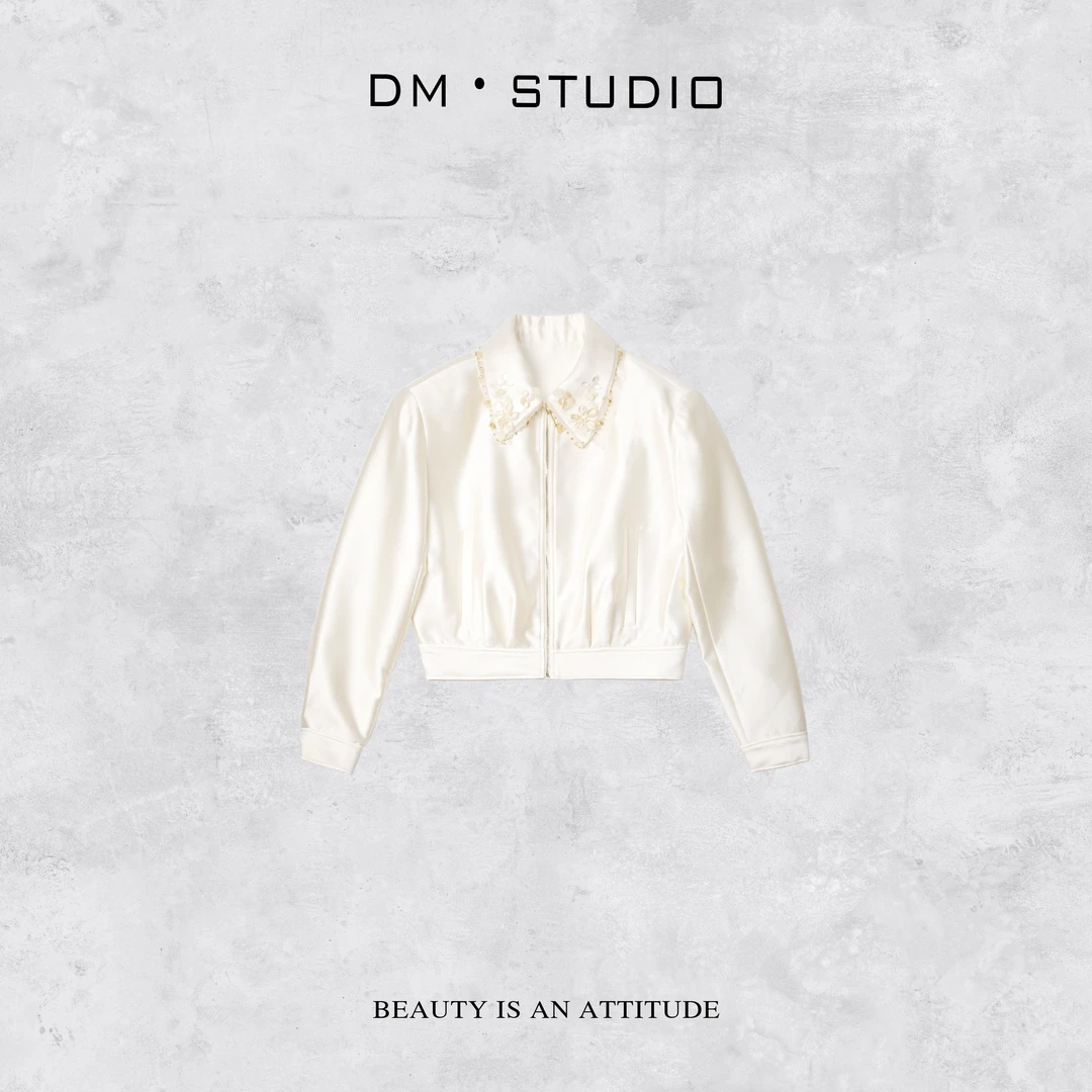 DEDM-DM•STUDIO/气质重工珠片翻领100%真丝棒球外套（2025SSW808）