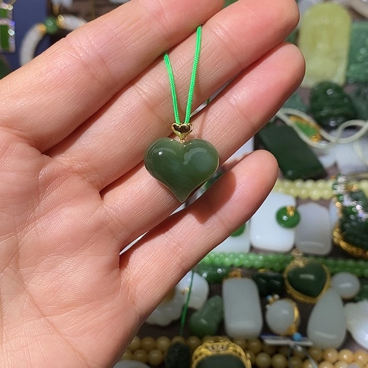和田玉（碧玉）18K金镶嵌吊坠(不含链)