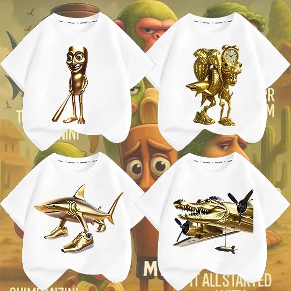 国外纯棉山海经tungtungsahur夏季中大童童装周边儿童短袖T桖上衣