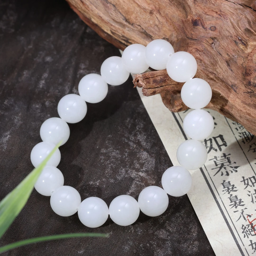 新疆爱思尔新疆和田玉手串白玉12mm手串HR0527-01（多样性发货）