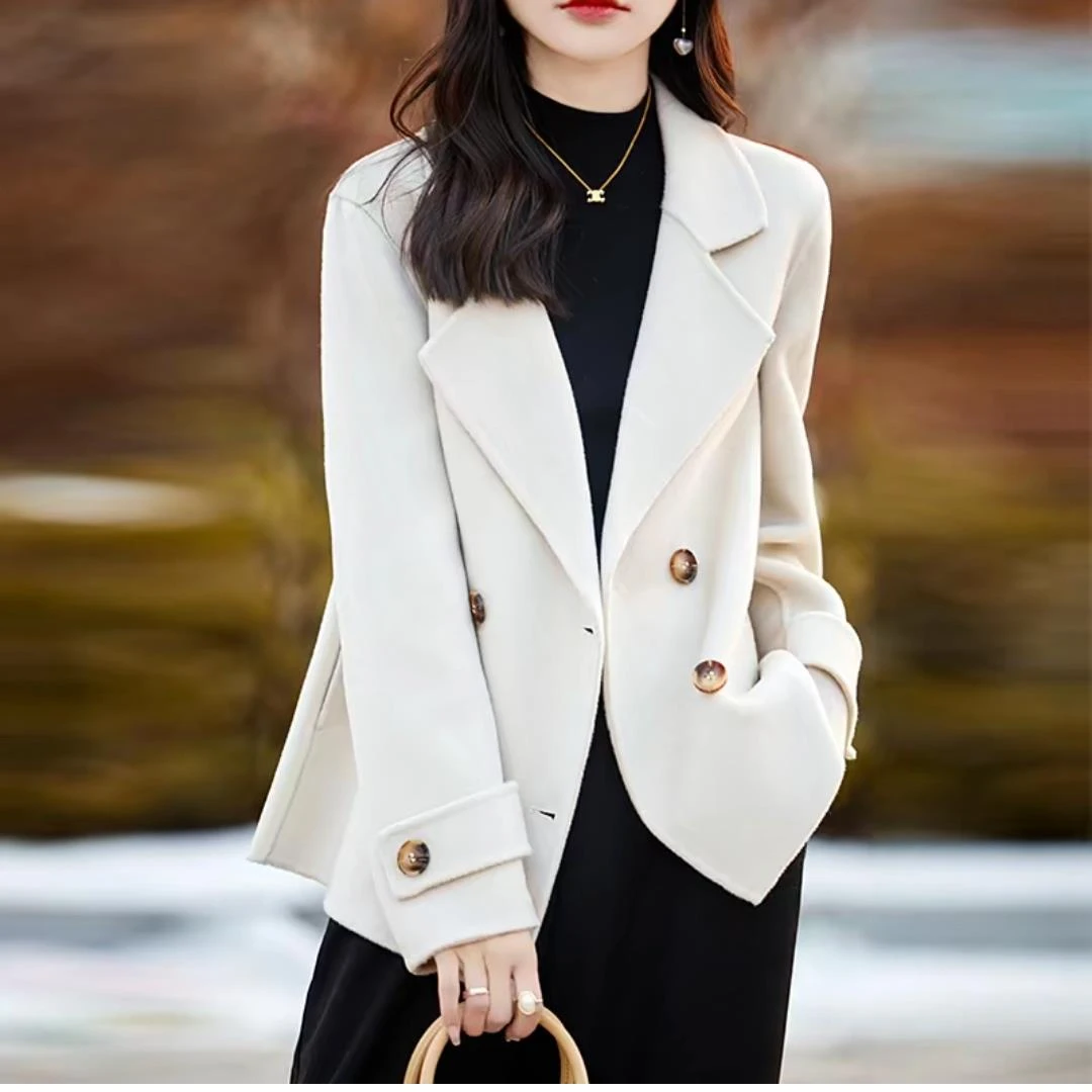 新款西装短款羊毛大衣外套女高端双面呢羊绒韩版洋派秋冬款外衣