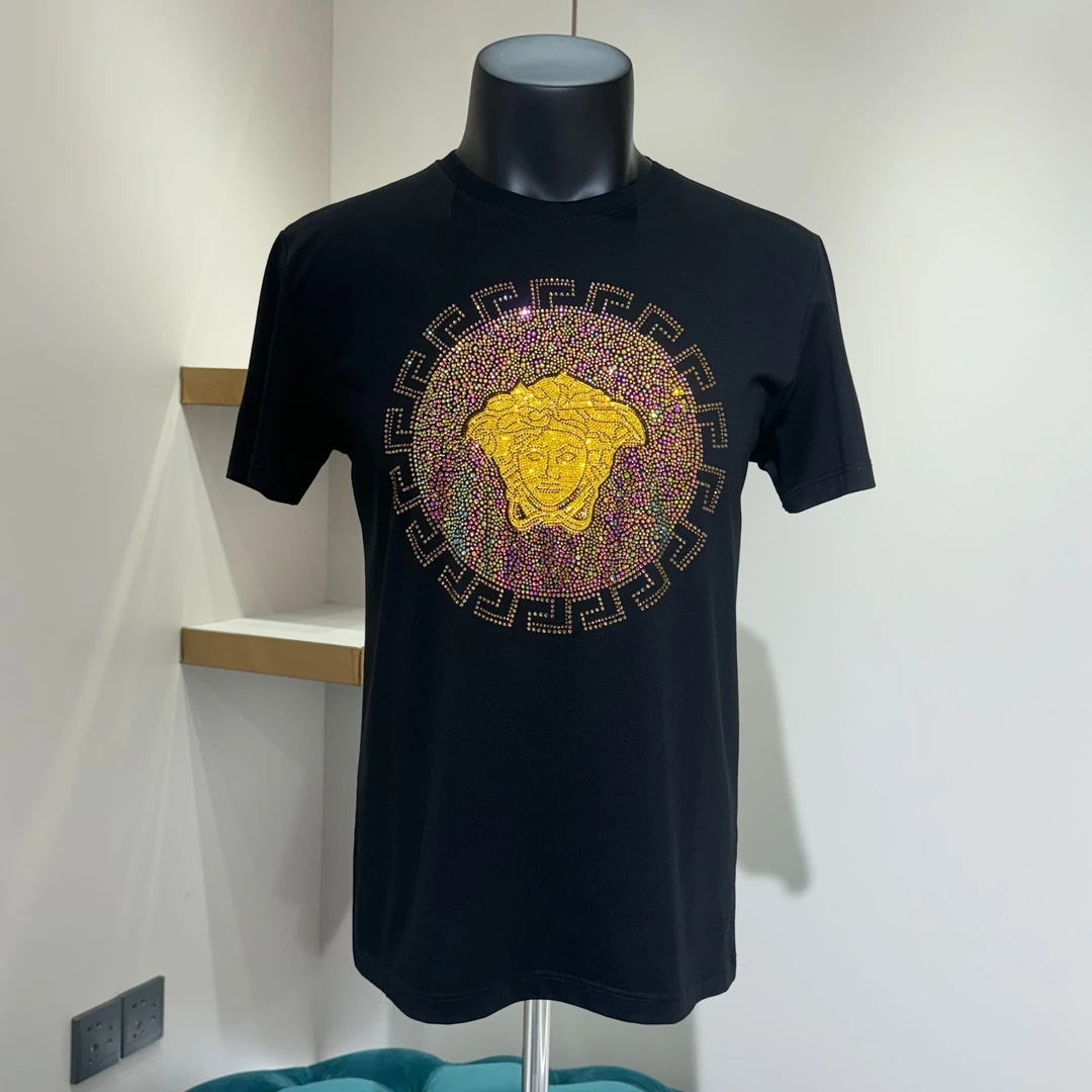 VEPBAOCE美杜莎正品刺绣烫钻T恤瓦萨琪美人头男士修身短袖0618815