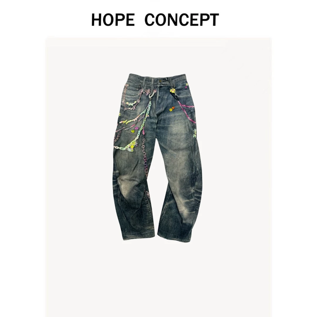 25060#HOPECONCEPT25ss年度裤王明星同款 糖果3D打印弯刀牛仔裤
