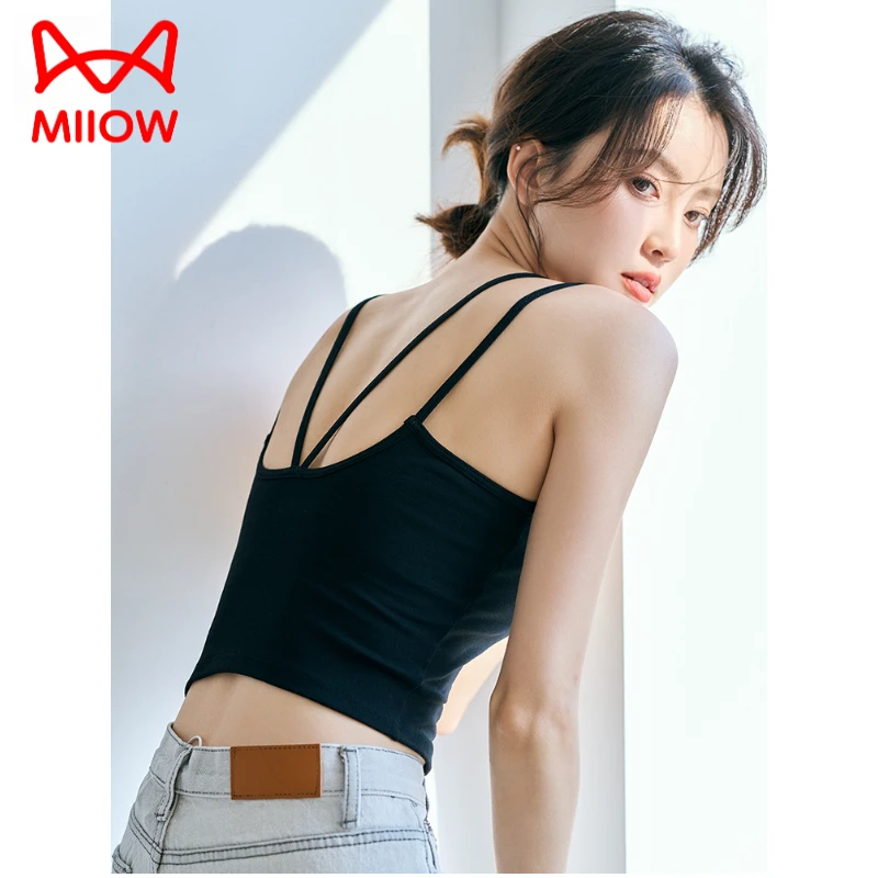 猫人美背打底女带胸垫吊带文胸薄款一体文胸小背心内衣抹胸上衣