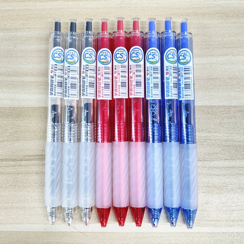 爱好按动刷题笔学霸中性笔速干CS考试动笔学生锥形尖0.5晶蓝黑红