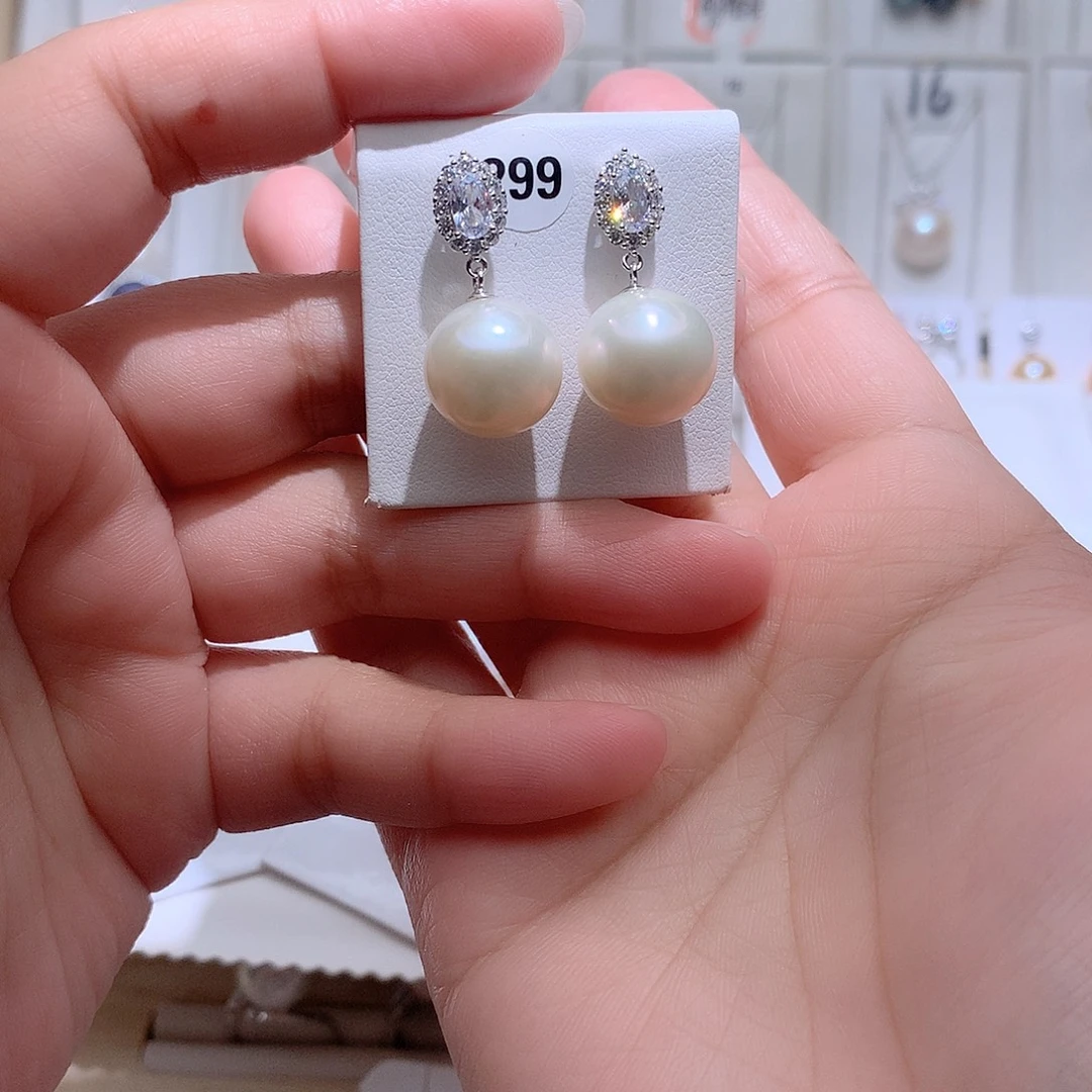 淡水珍珠耳饰银S925镶嵌CC13.7mm