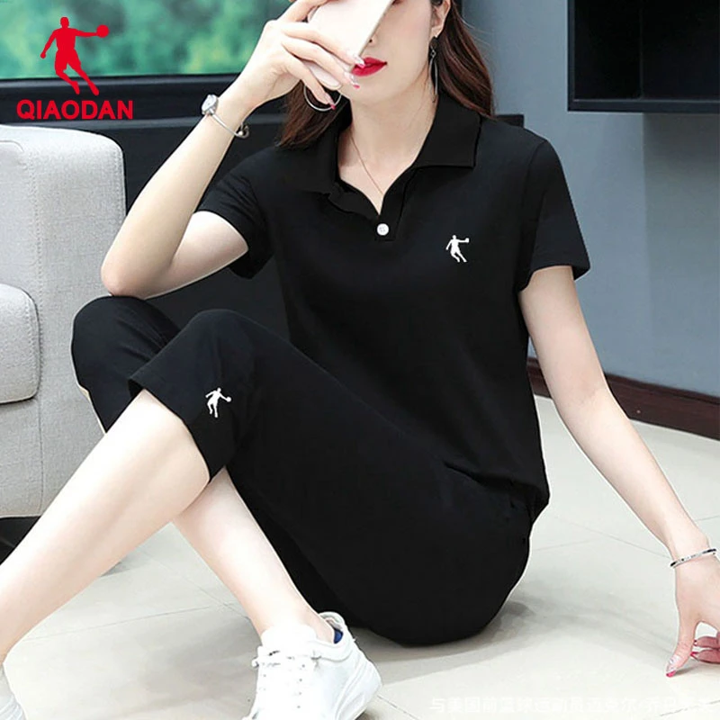 乔丹运动套装女透气速干短袖2025夏季薄款休闲百搭七分裤大码官方