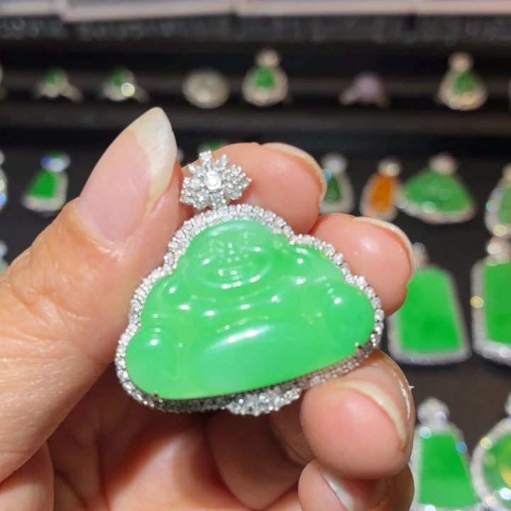 翡翠18K金镶嵌吊坠(不含链)翡翠