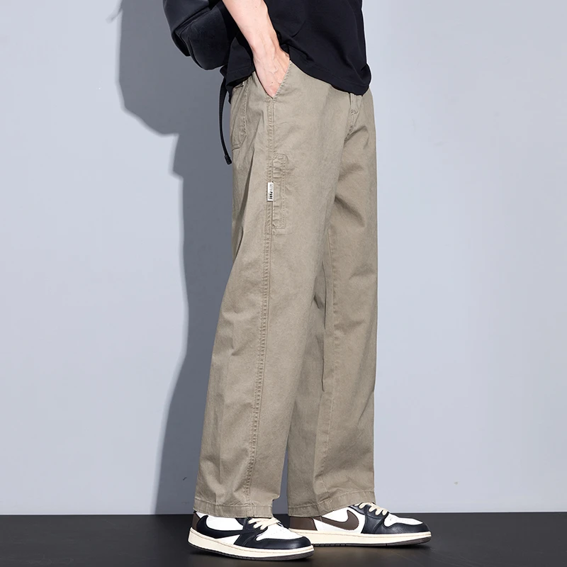 Kuvine潮牌休闲裤男宽松2025夏季新款薄款纯棉舒适透气浅色男裤子