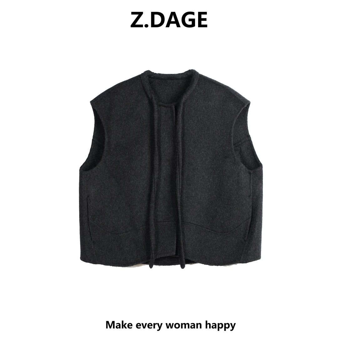 Z-DAGE"晴天”时尚秋冬显瘦保暖极简风双面绵羊毛无袖外套女-88620
