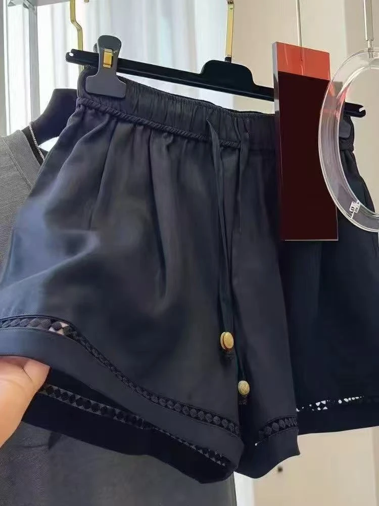 *子怡*宽松简约纯色抽绳镂空阔腿休闲短裤161裤长45